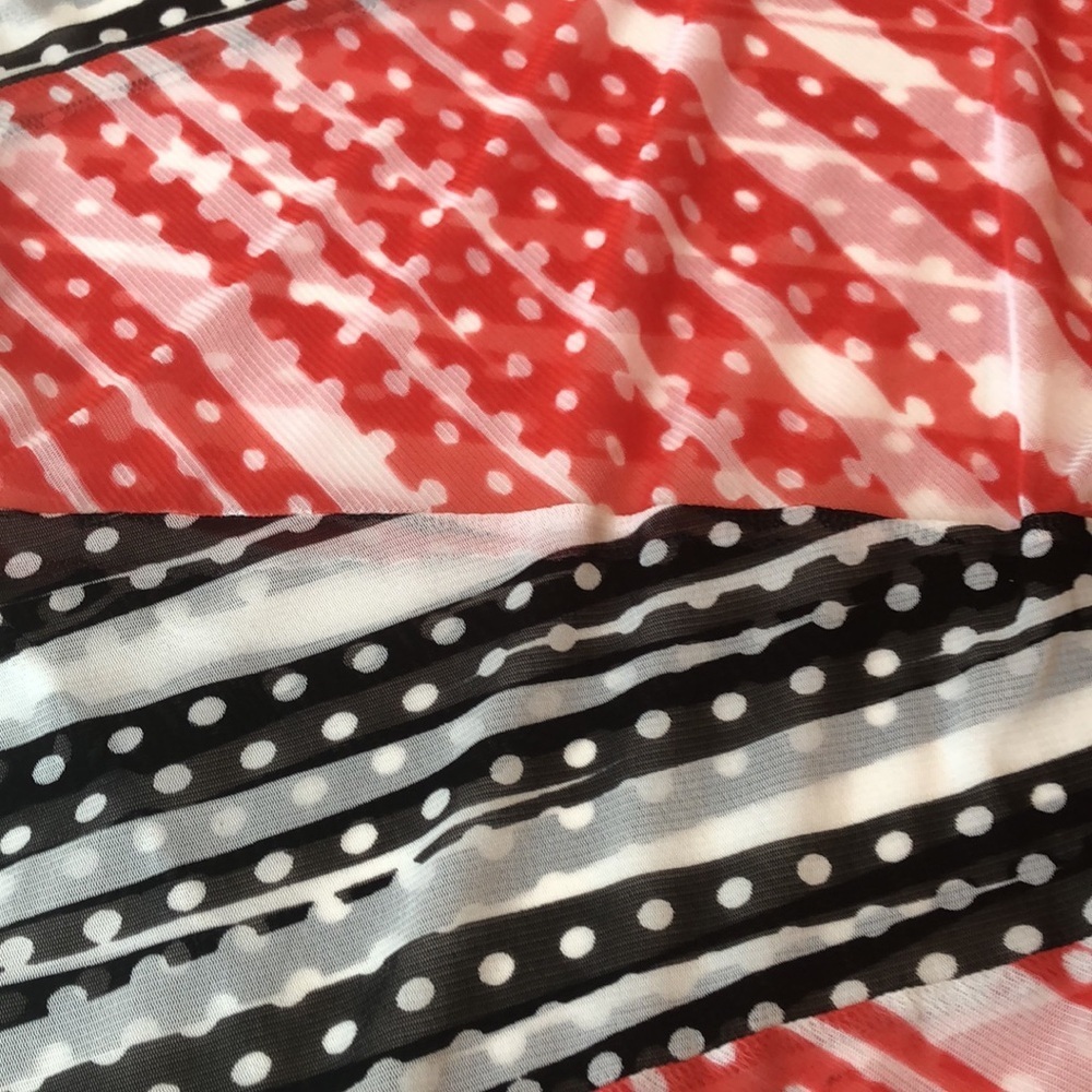 Chic Women's Black and Red Semi Sheer Striped Blouse 3/4 Sleeves Women's Small - Picture 13 of 13